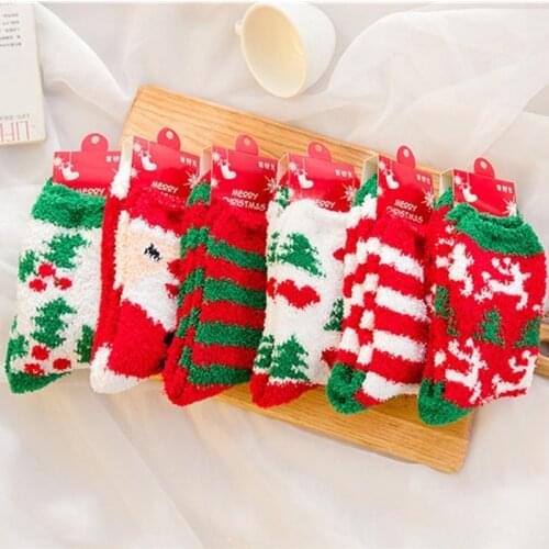 Santa Claus Merry Christmas Socks Cartoon Elk Xmas Socks Christmas Decoration for Home Coral Fleece Socks New Year Gifts