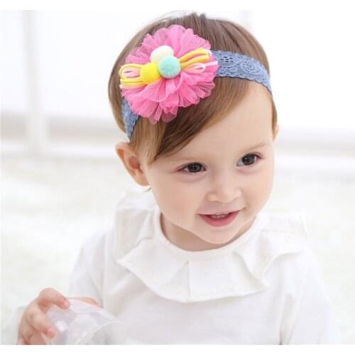 2018 Hot Newborn Lace Flower Headband Kids Cute Hair Accessories Baby Band blue Floral Toddler girls Elastic band Headwear