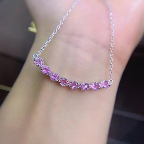 Grace Row smiling face Natural pink sapphire gem necklace S925 silver natural gemstone necklace girl gift party fine jewelry