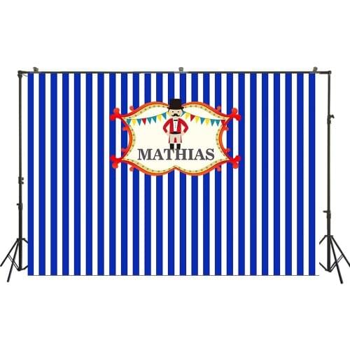 Custom Circus Birthday Party Backdrop Circo Blue Stripes Banner Boy Carnival Photography Background Scene Setter Mural Poster