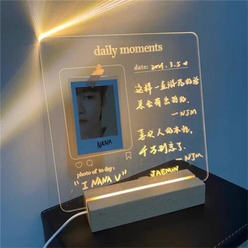 USB Korean Ins Transparent Acrylic Message Board with Pen Note Daily Moment Memo To Do List Luminous Photo Album Night Light