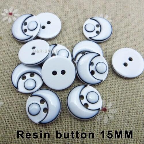 50PCS 15MM white sun moon buttons decoration 2 hole coat boots sewing clothes accessory shirt button r-344