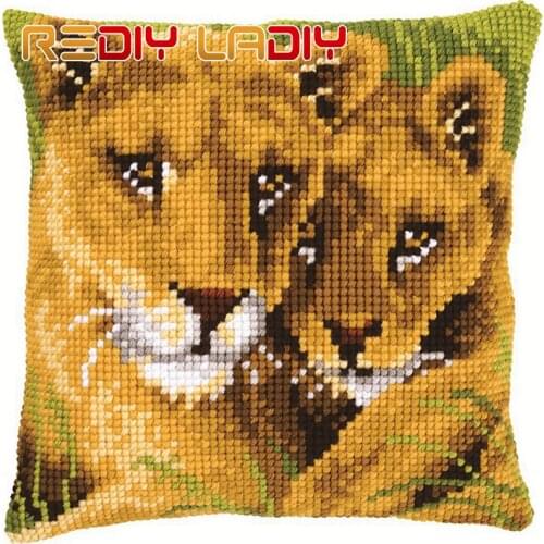 REDIY Cross Stitch Cushion Cover COW AND GOAT Decorative Pillow Case Yarn Cross-Stitch Kits Cushions Home Decor Needlework Craft