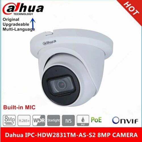 Dahua IPC-HDW2831TM-AS-S2 8MP POE Built-in Mic & SD Card Slot H.265 IR 30M IVS WDR Onvif IP67 Starlight Eyeball IP Camera