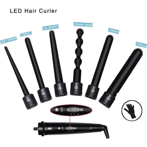 6 In 1 Interchangeable Hair Curling Iron Multi-size Hair Curler Tourmaline Ceramic Roller Set Fashion Hair Styling Tools