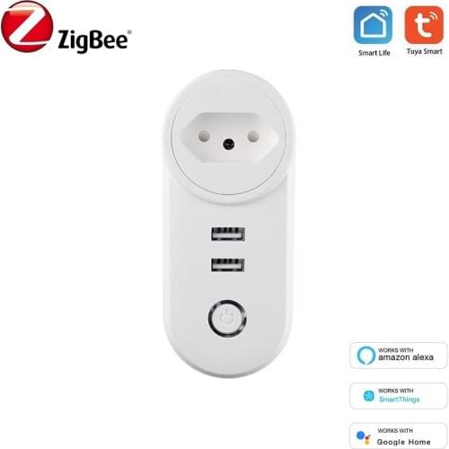 Tuya Zigbee Brazil Socket 16A 2 USB Smart BR Plug Wireless Outlet For Smart Life APP Works With Alexa SmartThings Google Home
