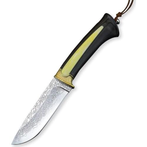 High Quality VG10 Damascus Steel Brass and ebony handle Knife Hunting Knives Outdoor Survival EDC tools
