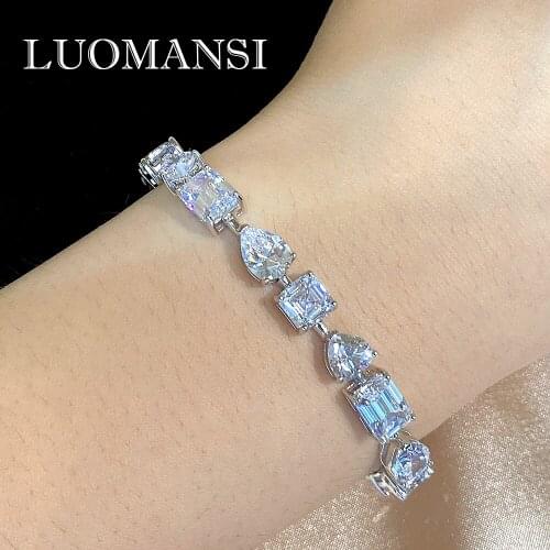 Luomansi Jewelry High Carbon Diamond Bracelet s925 Sterling Silver Woman Bracelet 15~18cm