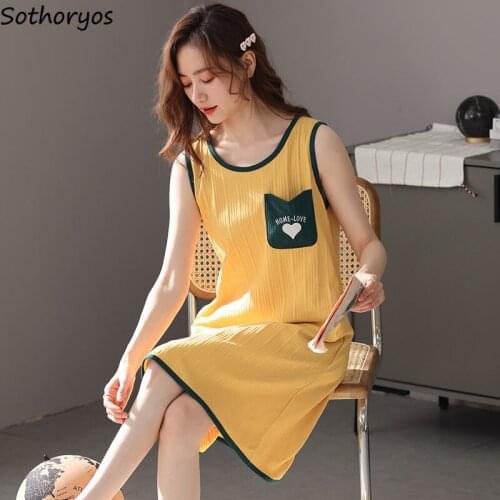 Women Summer Sleepshirts Sleeveless Lovely Printed Slender Cozy Large Size M-5XL Students Nightgowns Knee-length Lounge Fashion