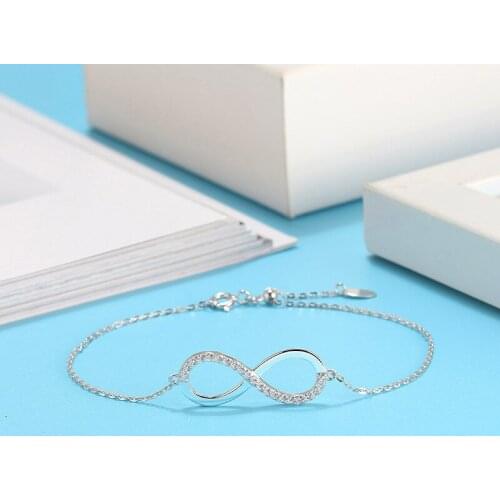 Buyee 100% 925 Sterling Silver Infinity Bracelet Women Shiny Zircon Simple Bracelet for Women Fashion Party Wedding Jewelry