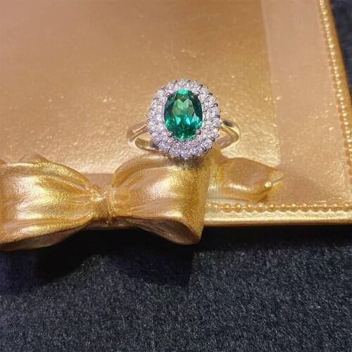 Zambia Emerald Color Resizable 925 Sterling Silver Oval Shape Lab Grown Ring For Lady 2021 Luxury Jewelry Created
