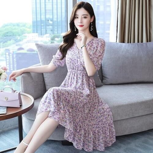 Vintage Dresses for Women 2021 summer printing Short sleeve Elastic Waist Plus Size Woman Dress V-neck women dress