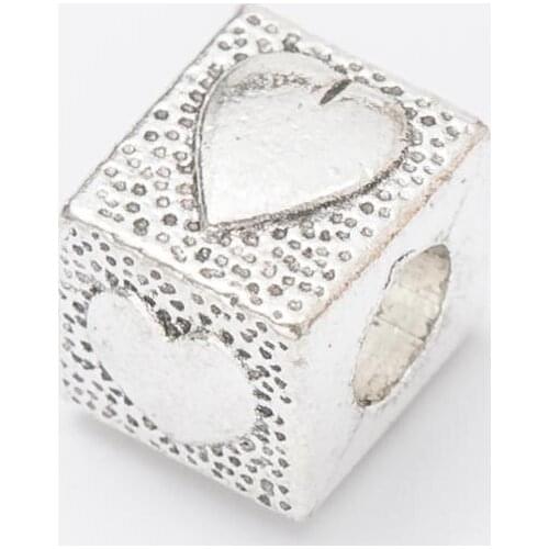 10Pcs/Lot heart Antique Silver Color DIY Zinc alloy Big Hole Spacer Bead Charm Fits Jewelry making Bracelet js1117