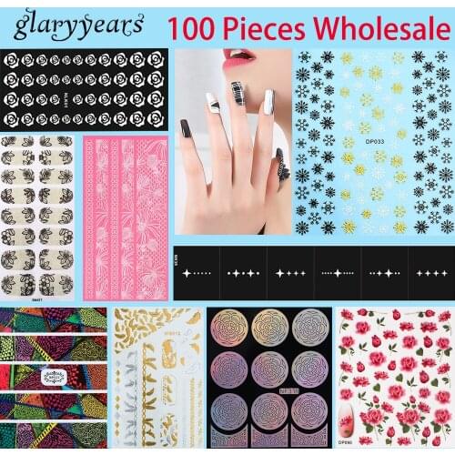 100 Pieces Wholesale Nail Art Sticker Feather Flower Pattern Design Stencil Full Cover Wrap Manicure Tool Nail Sticker Christmas