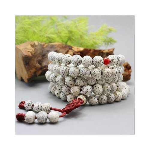 11mm Tibetan Buddhism 108 White star & moon bodhi seed Prayer Bead Mala Necklace