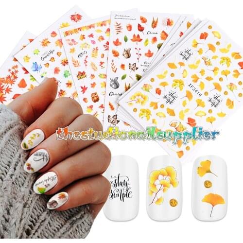 12 Pcs/set 3D Nail Art Stickers Decals,2021Autumn Maple Leaf Pattern 9.5*7.5cm Self-Adhesive Sticker
