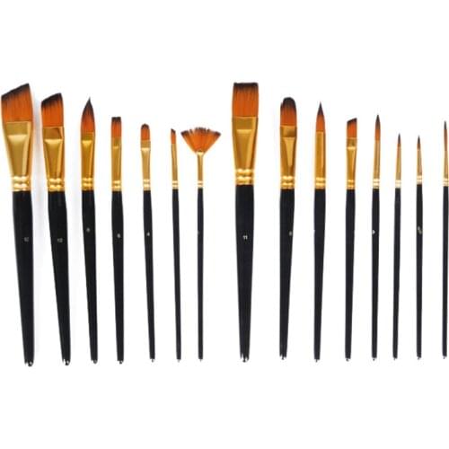 15 pcs/set Professional Oil Paint Brush with Canvas Bag Watercolor Acrylic Painting Brush Art Craft Wooden Handle Art Supplies