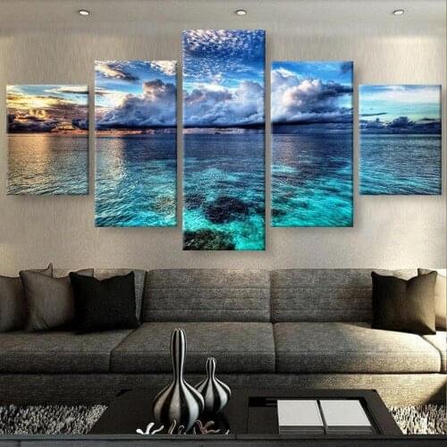 5 Piece Wall Art Canvas Seascape Poster And Prints Modern Home Decor Living Room & Bedroom Wall Mounted Decoration Paintings