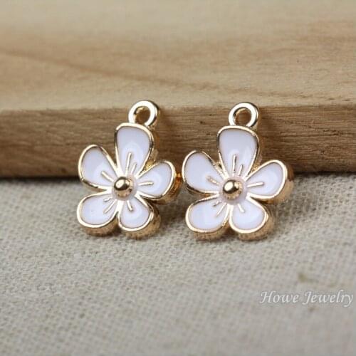6 pcs quality Champagne gold Enamel White flower alloy pendant DIY charm Fashion Bracelet Necklace Jewelry Accessories