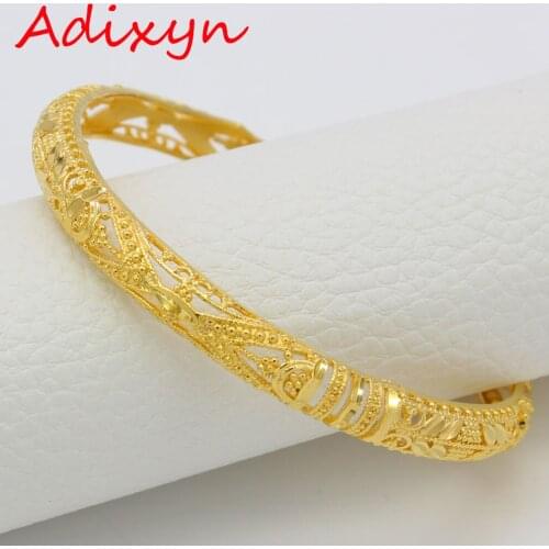 Adixyn Diameter 65mm/68mm NEW Dubai Bangle for Women Gold Color Jewelry Ethiopian Wedding Bracelets Trendy African Gifts N1808