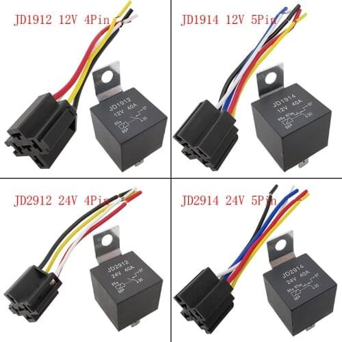 10Pcs Waterproof Automotive Relay 12/24V 40A Car Relay 4P 4 Wires / 5 Pin 5 Wires Auto Relais Socket JD1912 JD1914 JD2912 JD2914