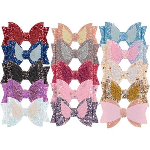 Nishine 3.6" Double Sequin Wing Leather Bows for Baby Girls Headbands Boutique Hair Bows for Hairpins Clips Diy Hair Accessories