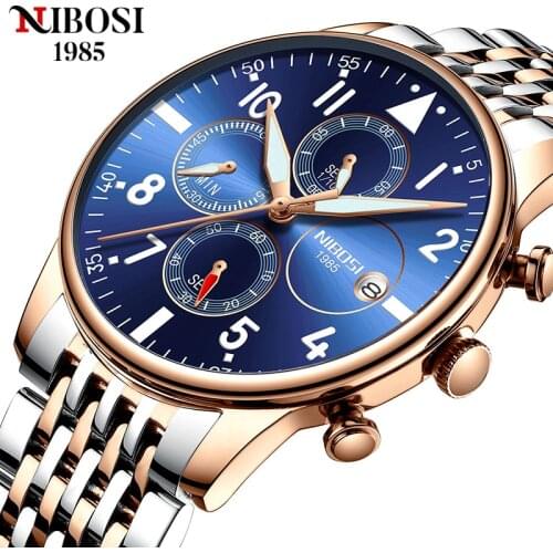 NIBOSI Mens Watches Military Luxury Brand Watch Mens Quartz Stainless Steel Clock Fashion Chronograph Watch Relogio Masculino