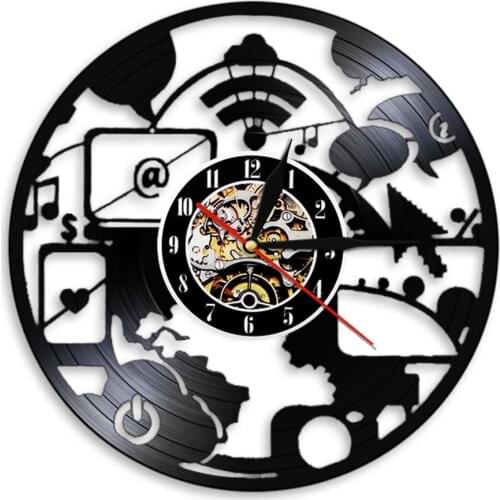 Geek Chic Computer IT Wall Clock Made Of Vinyl Record Cyberschool Enterprise Office Decor Engineers Artwork Retro Clock Watch