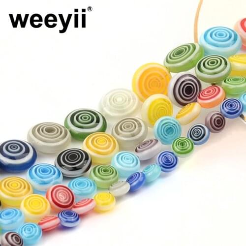 Colorful Flat Round Shape Circles Pattern Glass Loose Beads For Jewelry Making Bracelets Necklace Handmade DIY Accessories