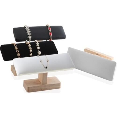 Wood T-Bar Watch Chain Bracelet Stand Bangle Necklace Storage Shelf Jewelry Display Rack Organizer Holder