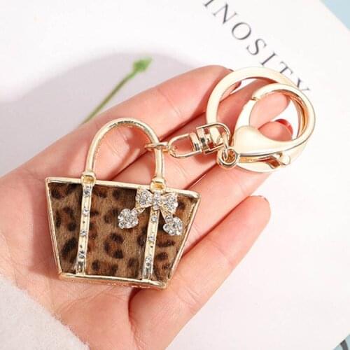 G8TE 1Piece Leopard Grain Keychain Handbag Wallet Decoration Aluminum Alloy Key Rings Birthday Gift for Girls Kids