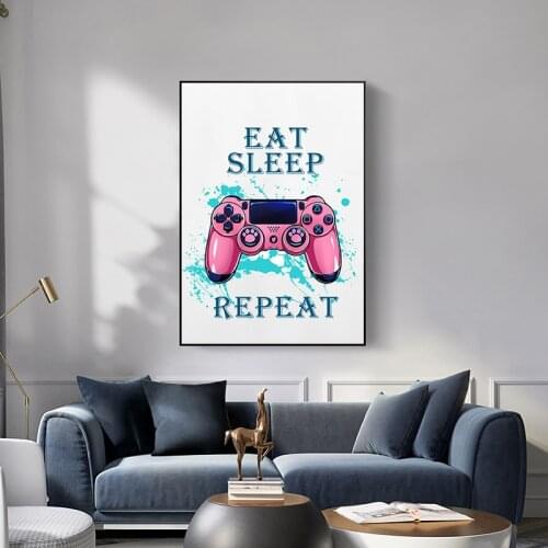 Game eat sleep repeat canvas painting gamepad wall art posters and prints games cartoon pictures gamer boys children room decora