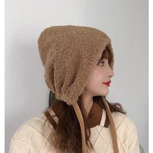 Ins Ear Protection Japanese Winter Cute Plus Velvet Warm and Soft Girl Cute Lamb Wool Warm Hat Windproof Hood Hood