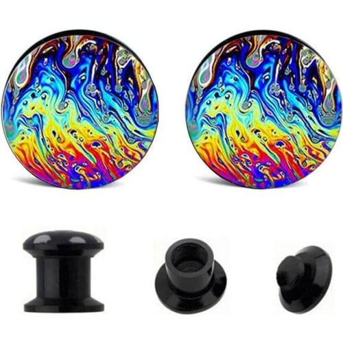 JUNLOWPY Black UV Acrylic Screw Fit Ear Gauges Plug Tunnel Stretcher Expander Lady Skull Black Cat RAinbow Body Piercing Jewelry