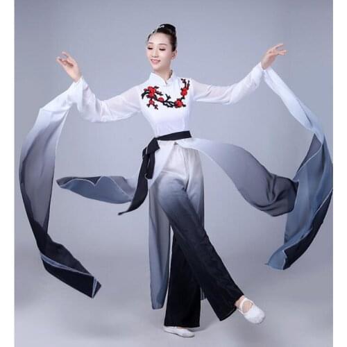 Chinese Traditional Costumes Yangko Waist Drum Fan Dance Clothing Hanfu Gradient Water Sleeves Classical National Costumes