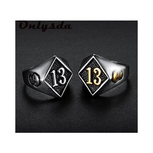 2021New Gothic Wholesale Lucky 13 Gold Ring Accessories 316L Stainless Steel Jewelry Fashion Star Motor Biker Mens Boys Anel