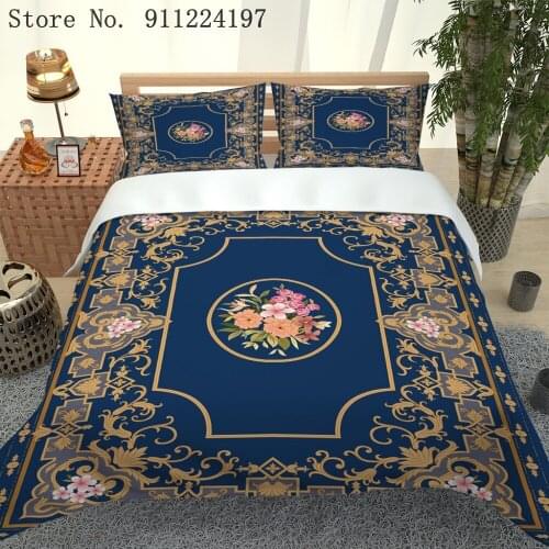 Retro Printing Duvet Cover Microfiber Bed Sheet Golden Bedding Sets Single Double Bed Linen High Quality Bedspread 229*229cm