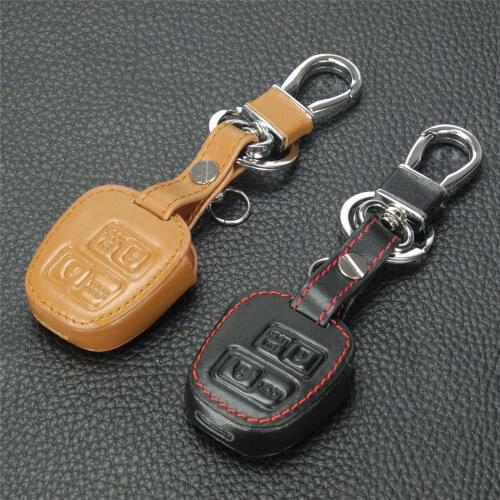 Kutery Leather Key Case Cover For Lexus For Toyota Camry Avensis Yaris Auris 2Buttons Remote Car Key Protector With Key Chain