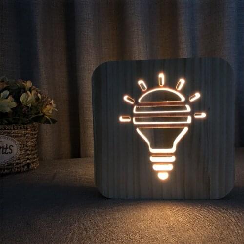Creative Wooden Hollowed-out Bulb Table Lamp LED Night Light Warm White Solid Wood Carving Bulb Night Lamp