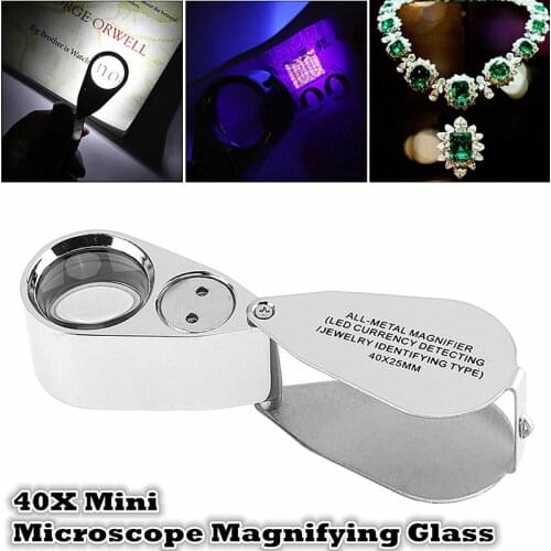 Metal Foldable Portable Magnifier Eye Loupe 40X Magnifying Glass With LED UV Light Lamp For Jewelry Diamond Banknote Checking