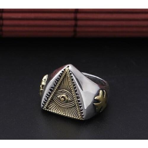 Genuine 925 Silver Wisdom Eye Ring Sterling Silver Cross Cocktail Ring Man Ring Resizable