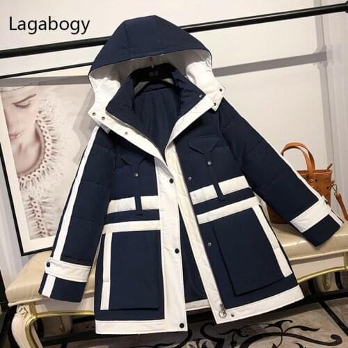 Lagabogy 2021 New Top Quality Winter Jacket Women 90% White Duck Down Coat Hooded Warm Thicken Parkas Female Loose Snow Outwear