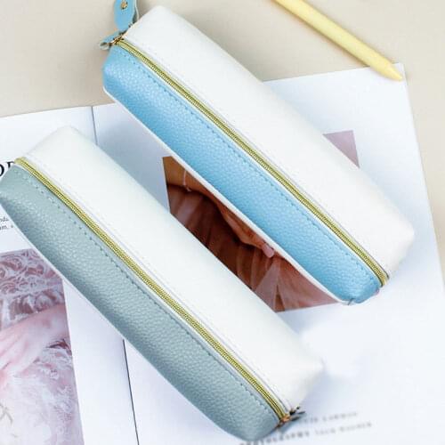 Cute Pencil Case Artificial PU Zipper Pencil Case Double Color Stationery Bag Creative Cosmetic Bag Women Student Cosmetic Bag