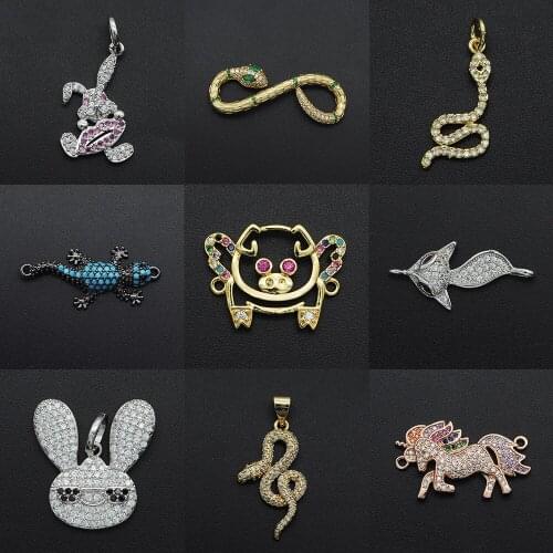 New Diy Snake CZ Charms Wholesale Rabbit Necklace Pendant Unicorn Fox Zircon Pig Lizard Connector For Jewelry Making