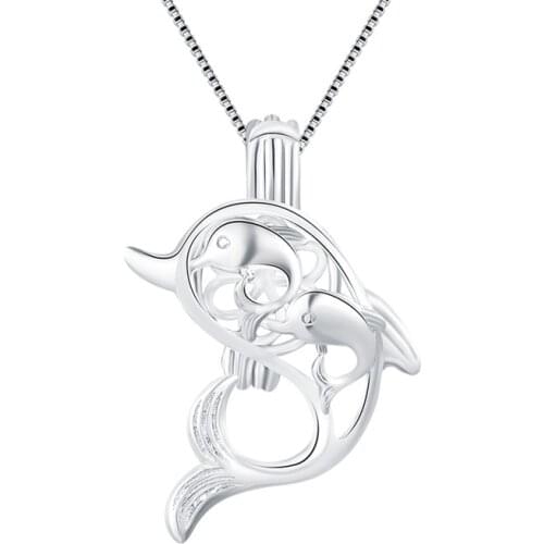 CLUCI 3pcs Silver 925 Dolphin Shaped Pearl Locket Cage Pendant for Necklace Jewelry Women 925 Sterling Silver Pendant SC109SB