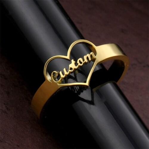 Loving Heart Custom Name Adjustable Ring For Women Girls Engagement Stainless Steel Signature Name Plate Personalised Bague