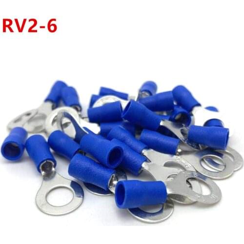 RV2-6 Blue Ring insulated terminal Cable Wire Connector 100PCS/Pack suit 1.5-2.5mm Electrical Crimp Terminal RV2.5-6 RV
