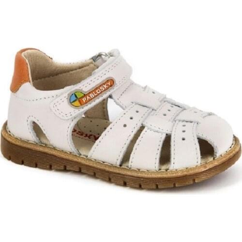 Pablosky, natural leather sandals for boys and girls, with non-slip rubber sole and velcro closure