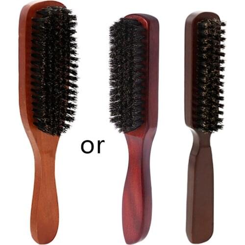 Hair Brush Wood Handle Boar Bristle Beard Comb Styling Detangling Straightening