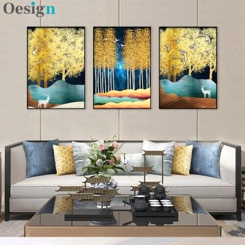 Modern Canvas Painting Poster Print Golden Leaf Fly Bird Bailu Picture Wall Art Nordic Abstract Decor Posters for Living Room